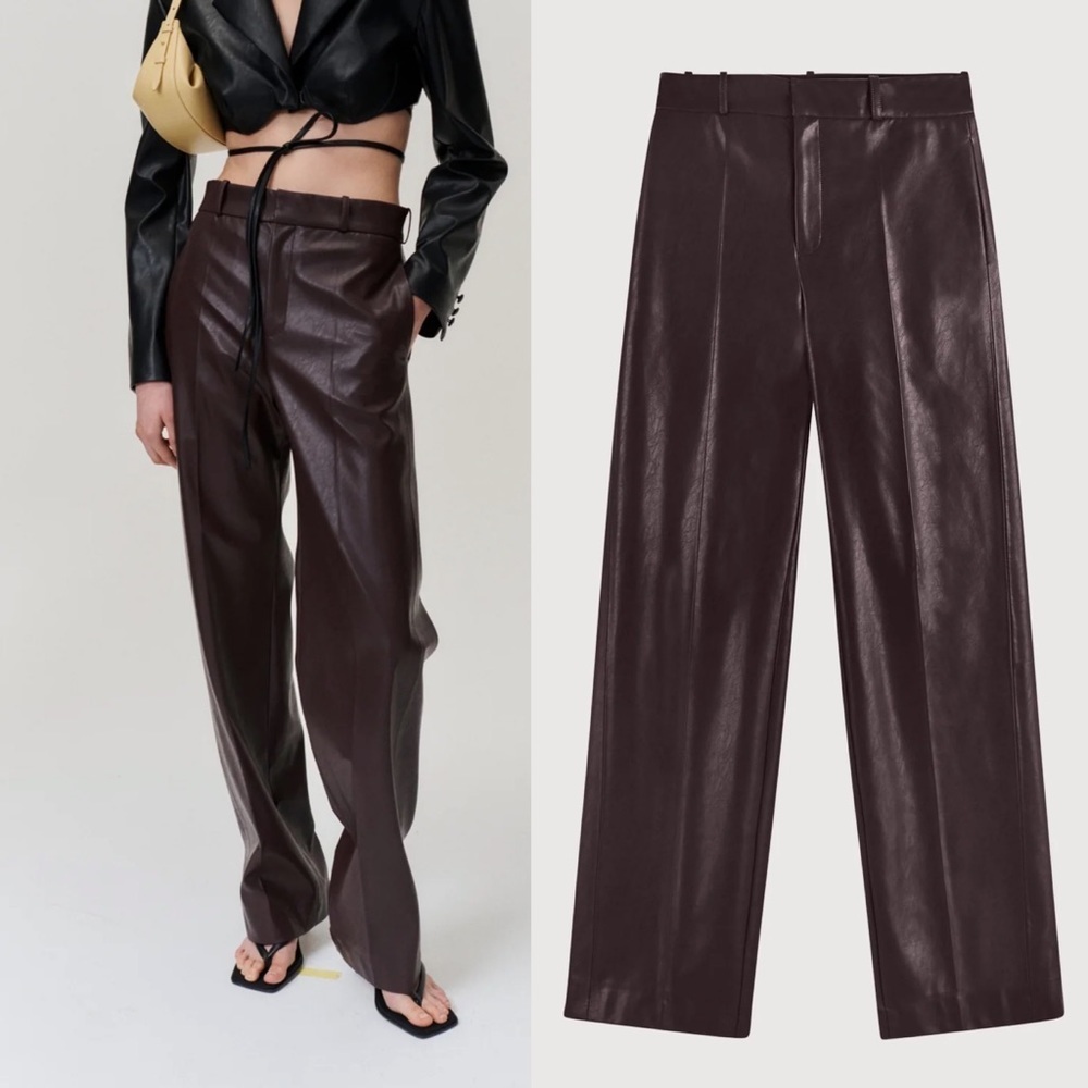 YUZEFI CLASSIC TROUSERS - WINE VEGAN LEATHER sz 6